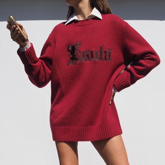 Ksubi Sweaters - BURGUNDY WOOL KNIT KSUBI SWEATER
